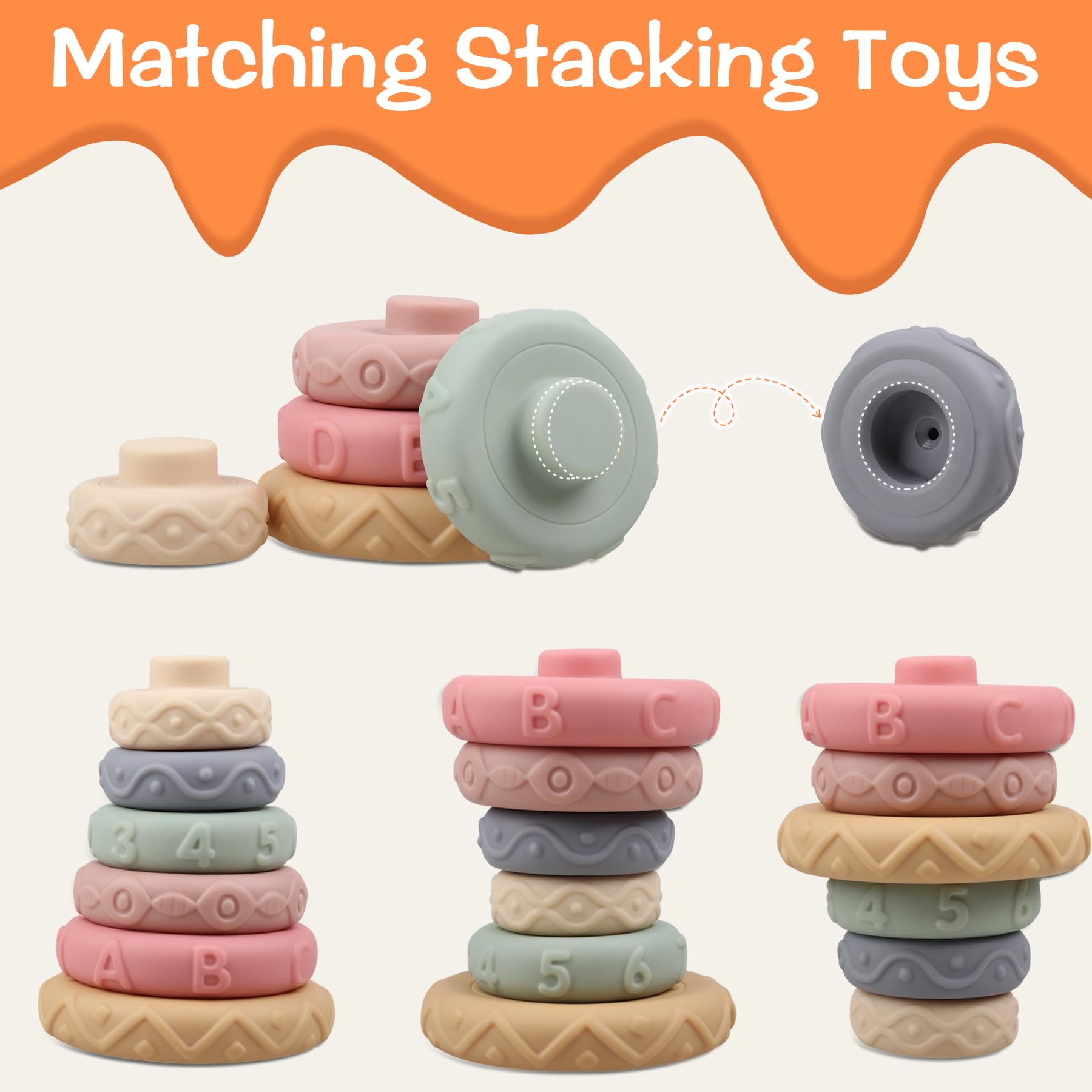 Stacking Rings Soft Toys for Babies 6-12 Months | Sensory Educational Montessori Baby Blocks | Developmental Teething Learning Stacker for Toddlers | Perfect for Early Learning, Fine Motor Skills & Teething Relief | Great for Playtime, Daycare & Home Education