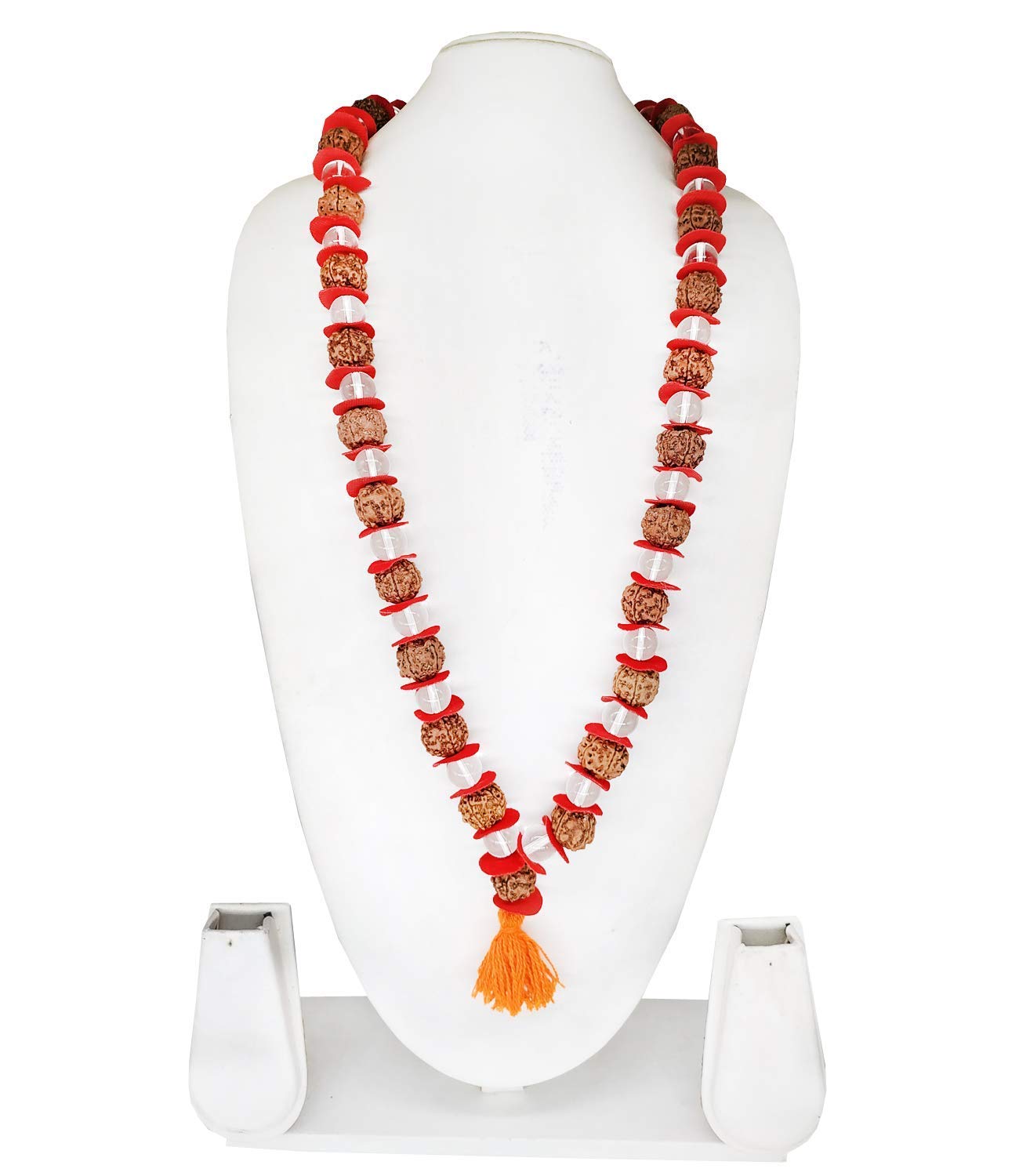 5 Mukhi Nepali Rudraksha & Sphatik Mala - 54 Beads (15mm) for Meditation, Prayer & Spiritual Healing - Authentic Hindu Prayer Beads Necklace for Chanting, Yoga & Daily Wear