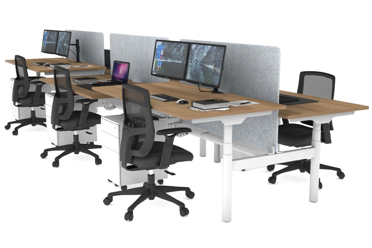 Flexi Premium Height Adjustable 6-Person H Bench Workstation - White Frame [1800L x 800W with Cable Management] - Ideal for Office, Coworking Spaces & Collaborative Work Environments