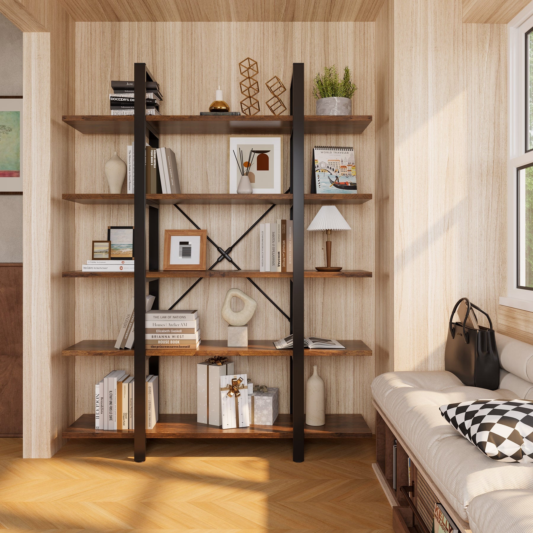 5 Tier Bookshelf - Open Etagere Bookcase with Storage Display Rack for Home Office, Living Room & Bedroom Organization