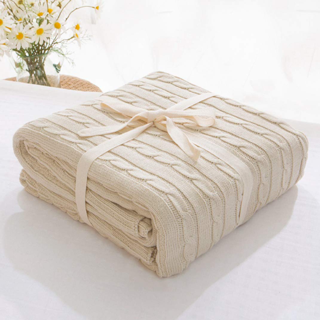 Soft Cotton Knitted Blanket - Cozy Throw for Couch, Bed & Office - Breathable Comfy Bedspread for Living Room, Sleeping & Relaxation - Perfect for Winter Nights, Movie Time & Home Decor