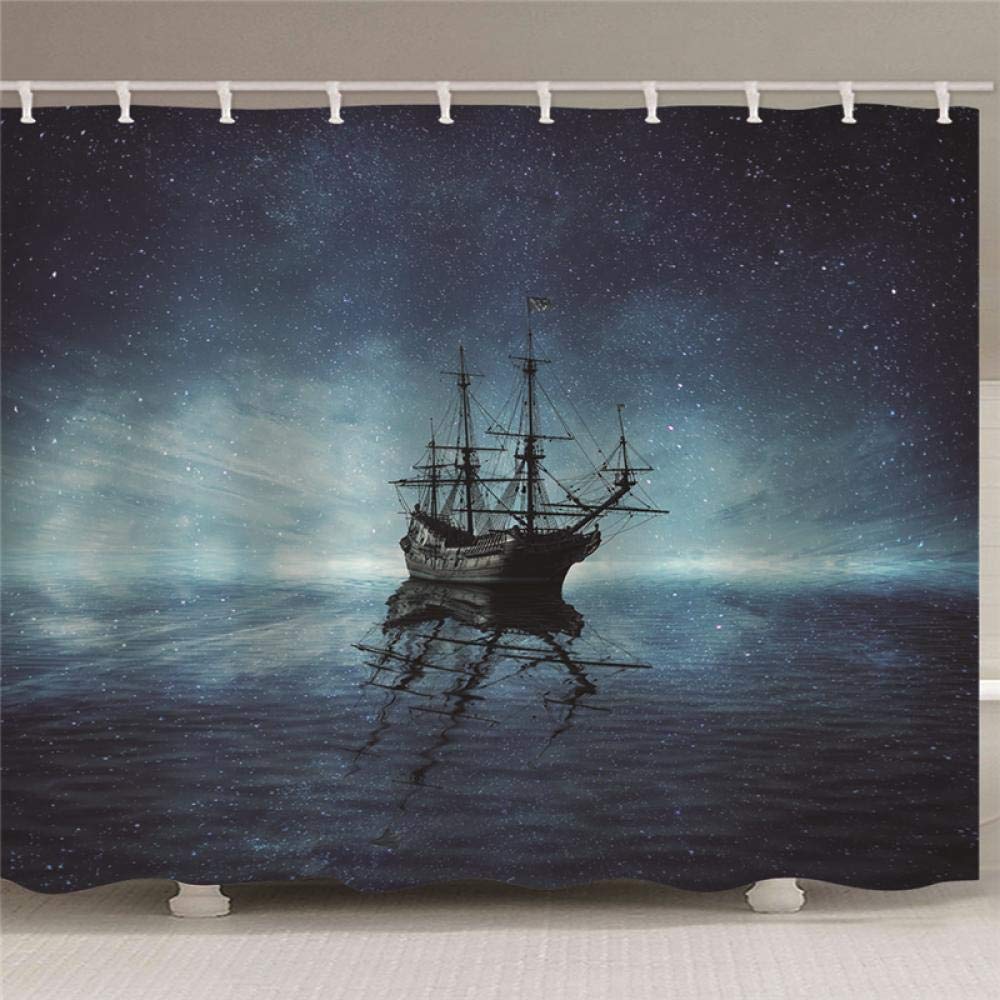 3D Blue Nautical Sailing Shower Curtain - Waterproof Fabric Bathroom Curtain Set with 12 Hooks (70.8 x 78.7 Inches) - Perfect for Coastal, Beach, or Sailboat Themed Bathrooms