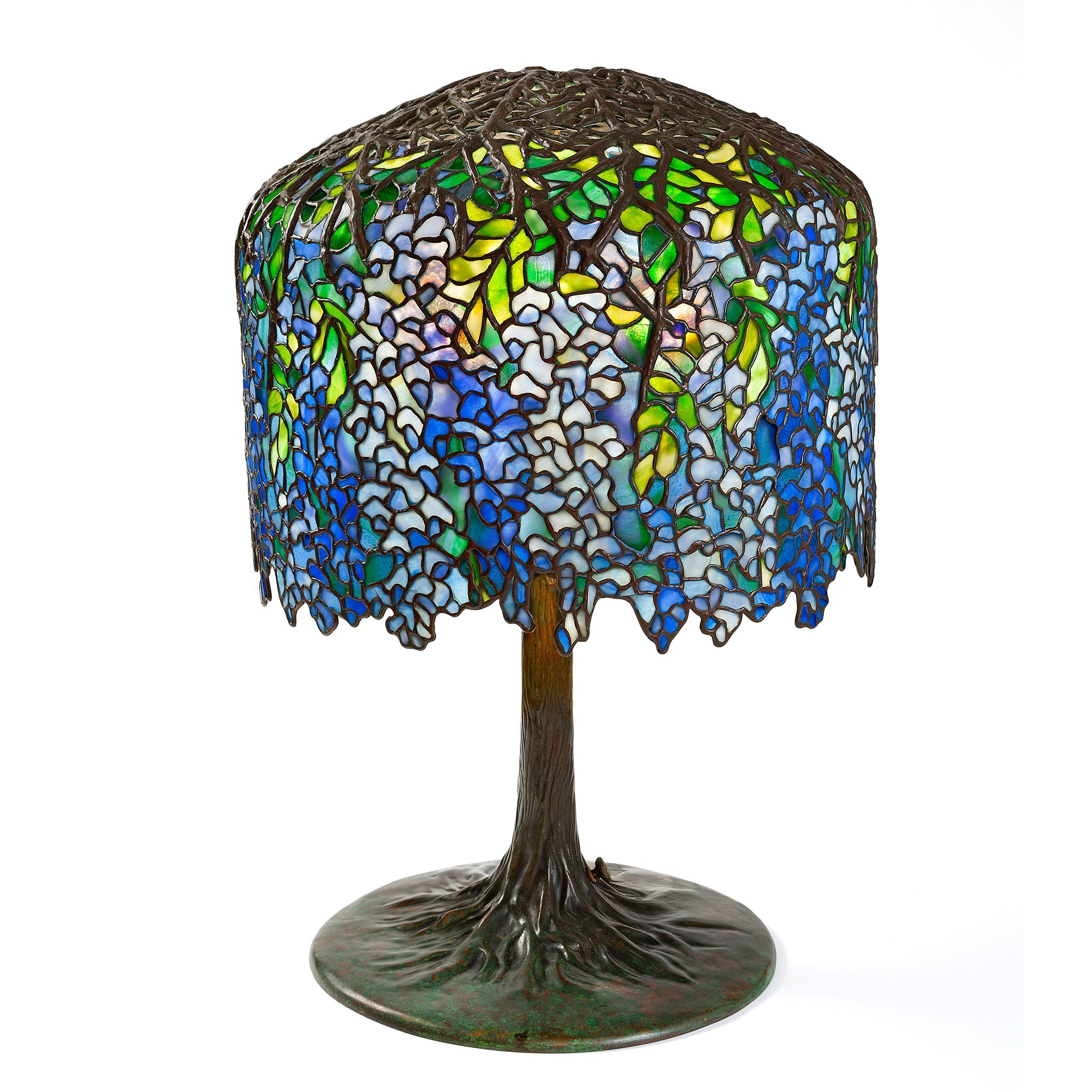 Tiffany Studios New York Wisteria Table Lamp - Antique Stained Glass Floral Desk Light for Living Room, Bedroom & Office Decor