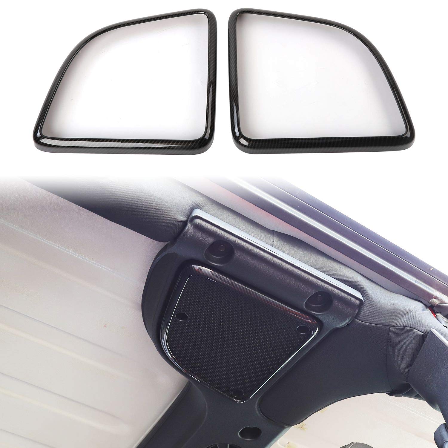ABS Carbon Fiber Roof Top Speaker Audio Trim for 2015-2018 Jeep Wrangler JK JKU (2-Piece Set) - Premium Sound Enhancement for Off-Road Adventures & Outdoor Music