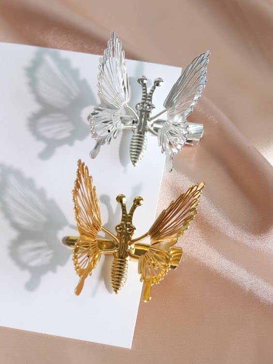 3D Butterfly Hair Clips for Women - 2 Pack Gold & Silver Metal Moving Butterfly Hair Barrettes, Alligator Hair Clamps, Cute Hair Styling Accessories for Girls and Women | Perfect for Weddings, Parties, and Everyday Wear