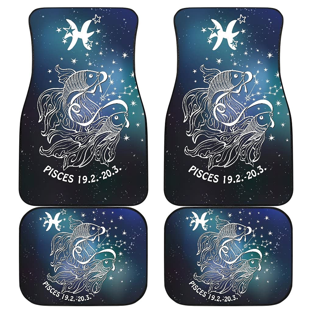 Pisces Zodiac Car Floor Mats - 4-Piece Set for Custom Car Accessories | Perfect for Pisces Horoscope & Star Sign Enthusiasts | Ideal for Cars, SUVs, and Trucks