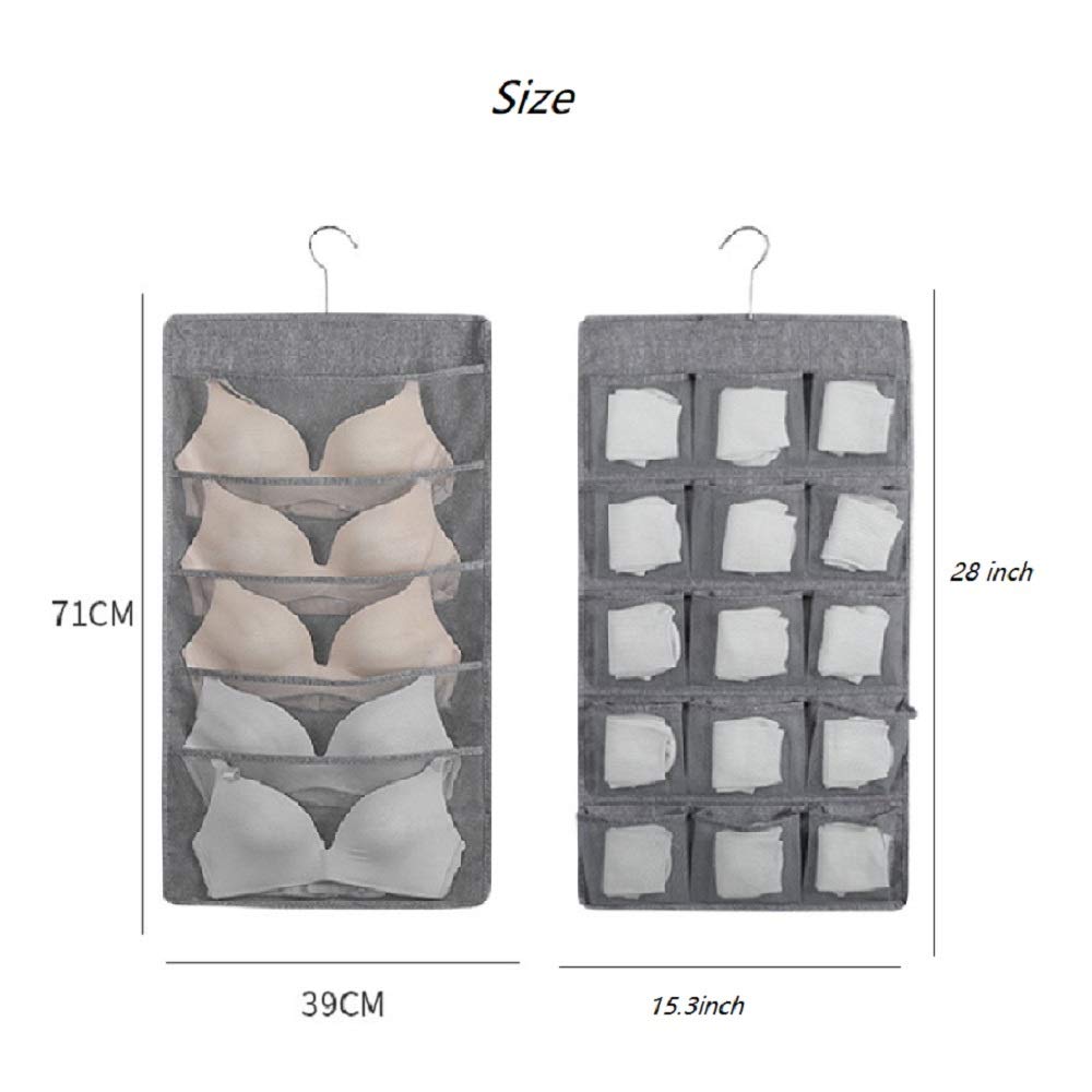20-Pocket Hanging Closet Organizer for Clothes, Jewelry & Accessories - Space Saving Storage Solution for Pantry, Bras, Socks, Underwear & Stockings - Perfect for Bedroom, Closet & Dorm Organization (Gray)