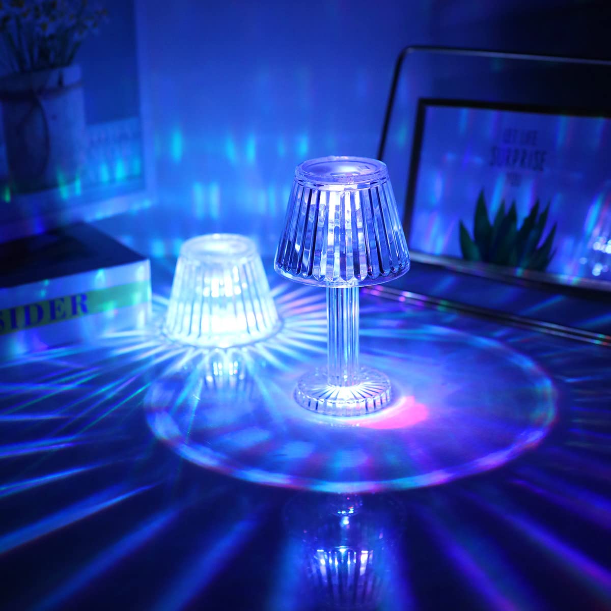 Crystal Table Lamp - Cordless Acrylic Diamond Desk Light with Touch Control & Elegant Shade | Decorative Nightstand Lamp for Bedroom, Living Room | Perfect for Reading, Night Light & Home Decor
