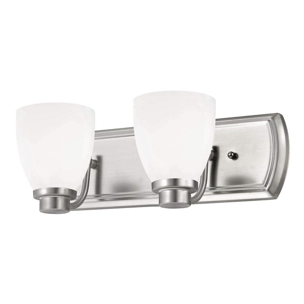 2-Light Bathroom Vanity Light Fixture in Satin Nickel Finish with Glossy Opal Bell Glass Shades - Perfect for Bathroom, Powder Room, and Dressing Room Lighting