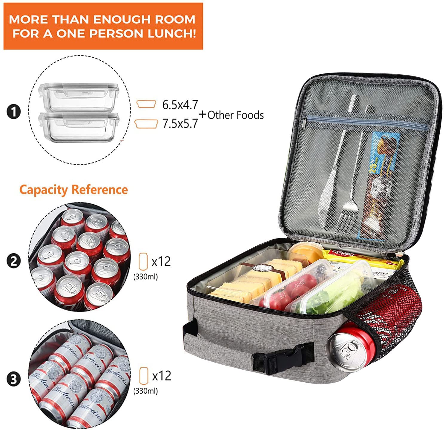 Insulated Lunch Box for Men & Women - Reusable Small Lunch Bag with Thermal Insulation - Perfect for Office, School, Picnics & Outdoor Activities (Light Gray)