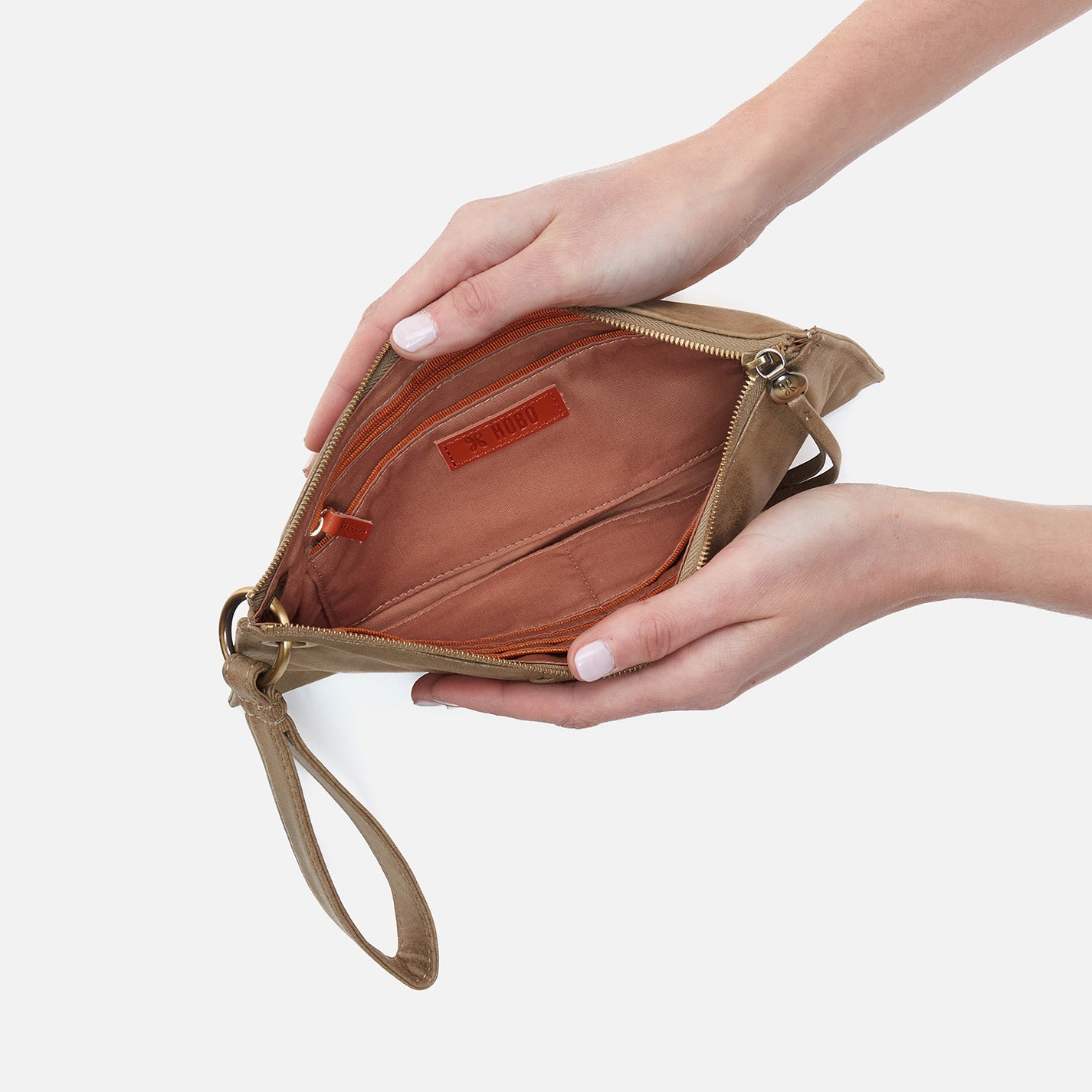 Vida Wristlet in Metallic Leather - Burnished Sage Green Crossbody Wallet for Women | Perfect for Everyday Use, Shopping & Travel