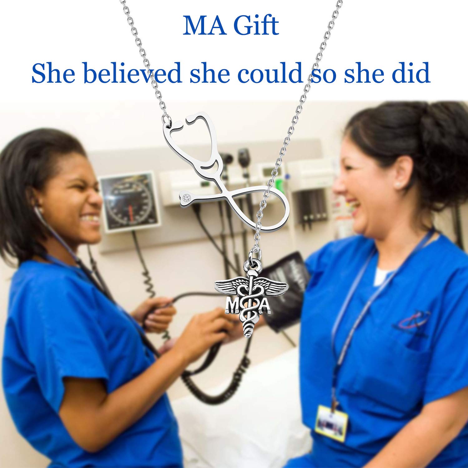 Lywjyb Birdgot MA Medical Assistant Gift - Sterling Silver Y-Necklace for Graduation, Appreciation & Daily Wear | Perfect for Nurses, Students & Healthcare Professionals