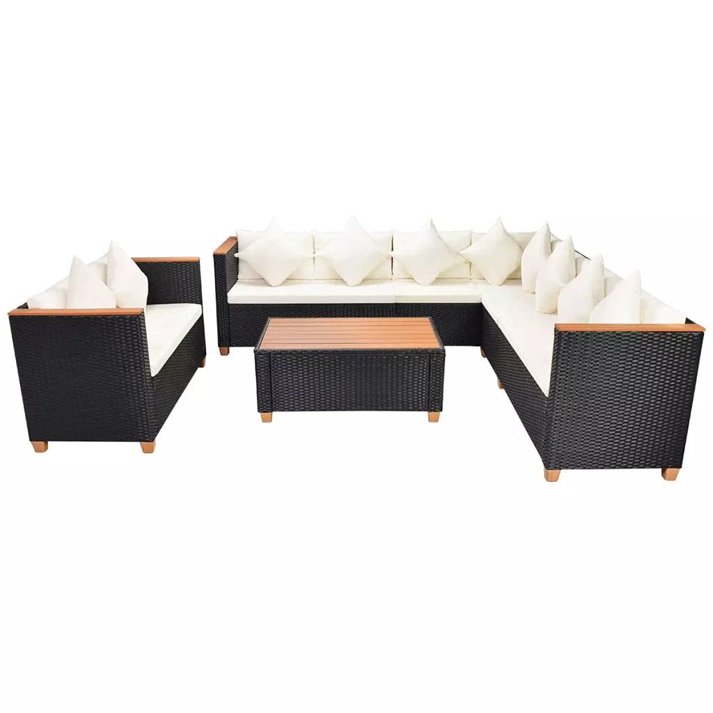 6-Piece Black Poly Rattan Garden Lounge Set with Cushions - Outdoor Patio Furniture for Backyard, Porch, Poolside & Indoor Use - Perfect for Relaxing, Entertaining & Sunbathing