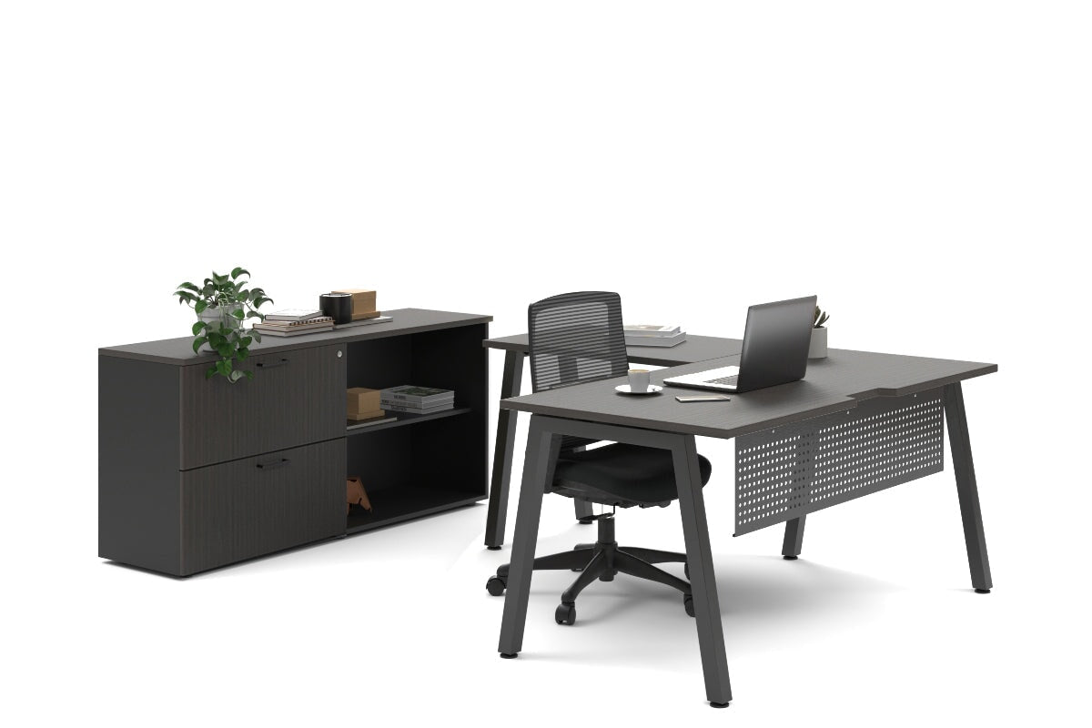 Quadro A Legs L-Shaped Executive Desk with Black Legs [1800L x 1800W with Cable Management] - Perfect for Home Office, Conference Rooms & Modern Workspaces