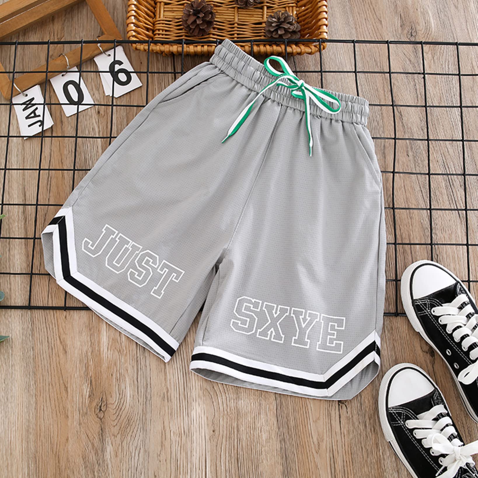 Kids Quick Dry Running Shorts for Boys - Elastic Waist with Drawstring & Pockets - Breathable Summer Athletic Shorts for Track, Gym & Outdoor Play