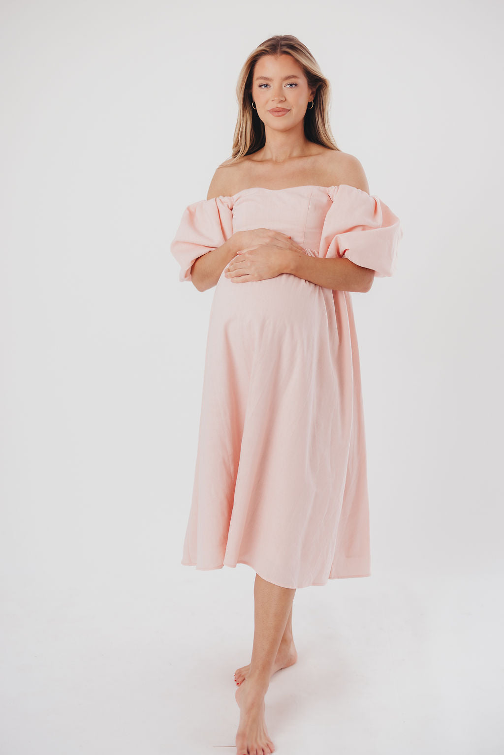 Stylish Hamilton Midi Dress in Pink - Bump Friendly Maternity Dress (Sizes S-2XL) | Perfect for Baby Showers, Date Nights & Office Wear