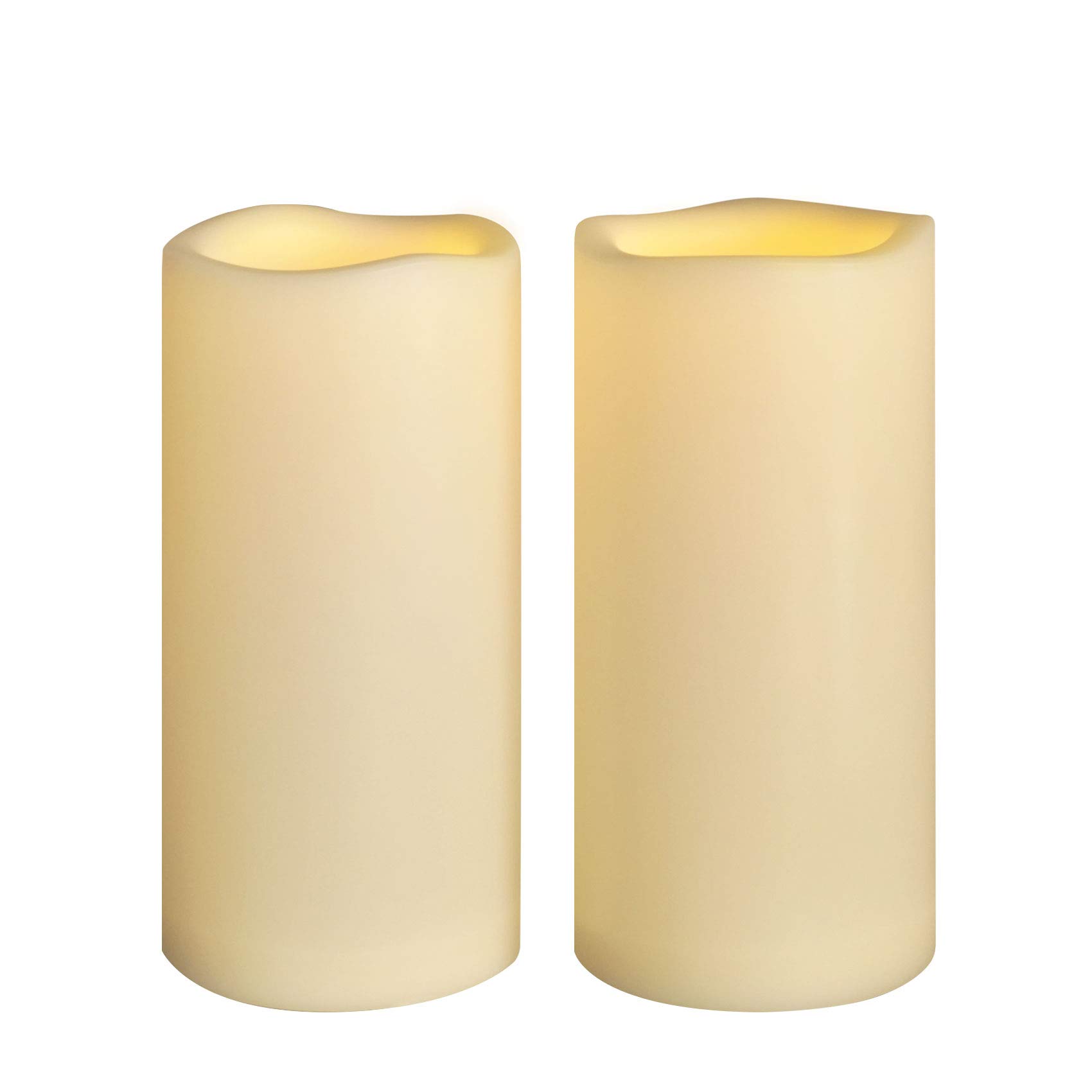 Large Flameless LED Candles 4’’ x 8’’ - Waterproof Battery Operated Flickering Pillar Candles with Timer - Indoor/Outdoor Electric Lights for Home, Patio, Garden, Lantern - Set of 2 Ivory Plastic Resin Candles - Perfect for Romantic Dinners, Weddings & Holiday Decor