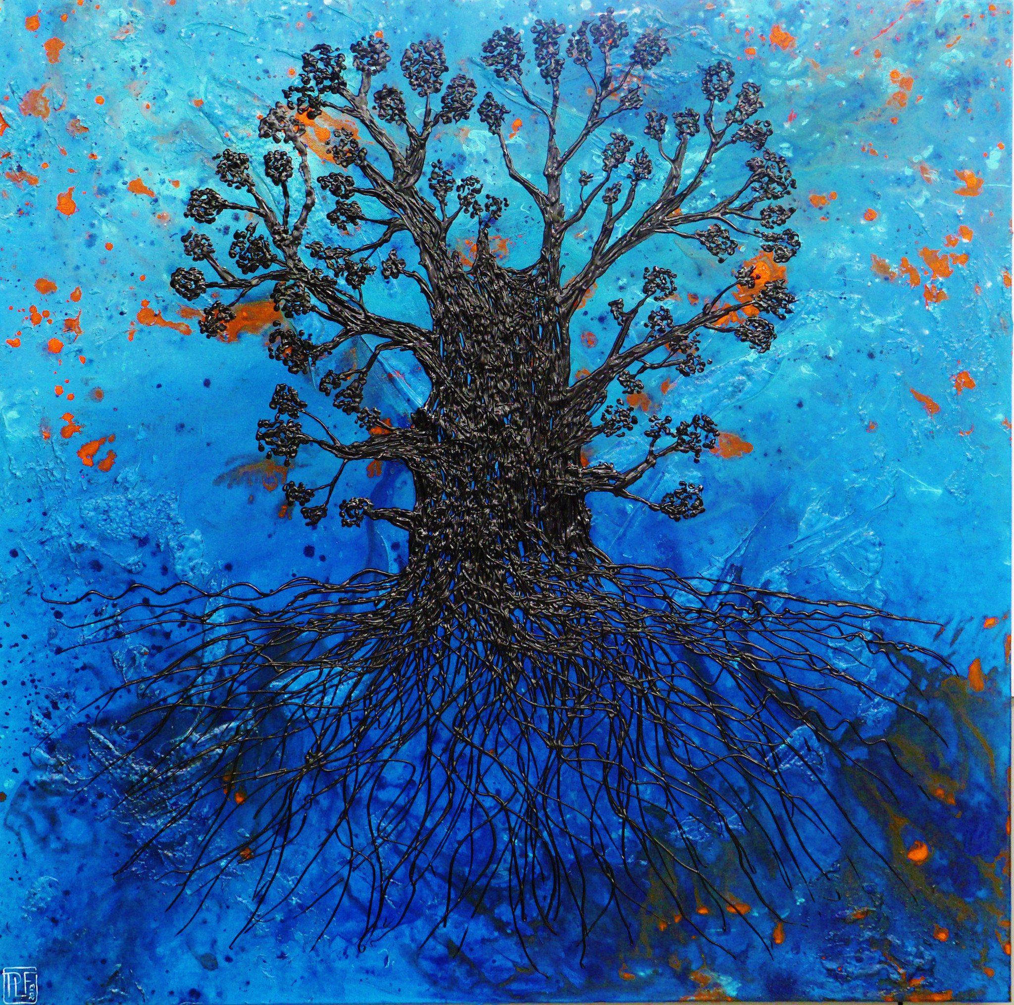 Abstract Realism Blue Tree of Life Wall Art - Handmade Canvas Painting for Home & Office Decor - Perfect for Living Room, Bedroom or Meditation Space