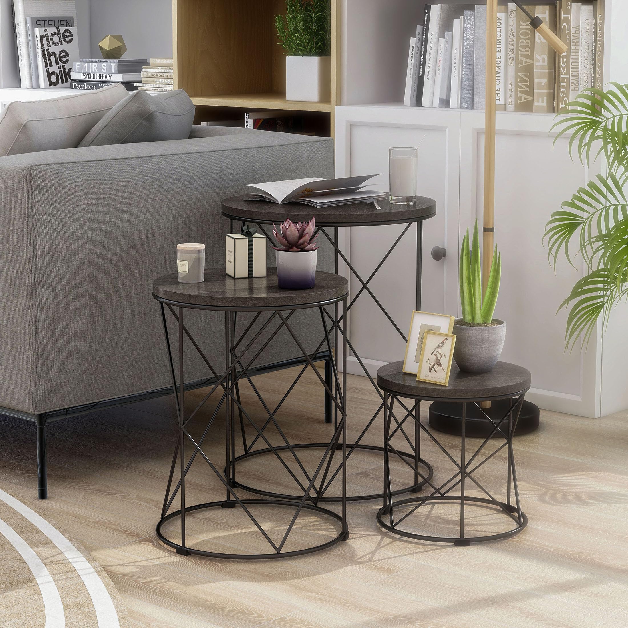 Furniture of America Nikova Contemporary Black Wood 3-Piece Nesting Coffee Tables - Perfect for Living Room, Office & Small Space Decor