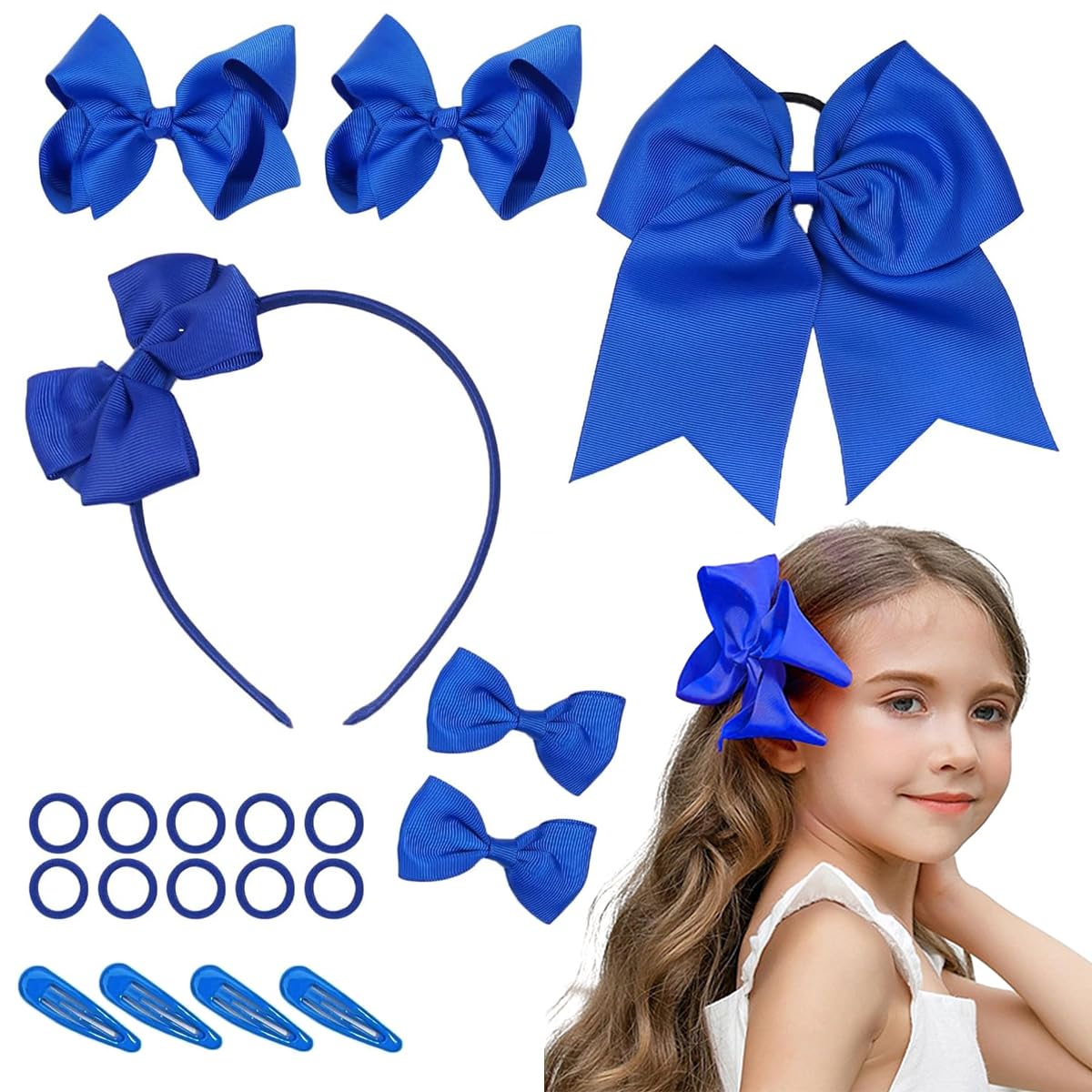MAYCREATE® 20pcs Cute Bow Hairband Set for Girls - Hair Bows, Headbands, Clips & Ties Kit - Perfect for School, Parties & Daily Styling - Toddler & Kids Hair Accessories