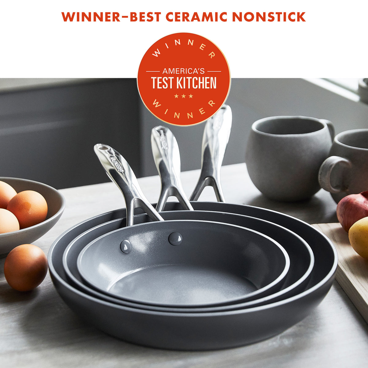 Valencia Pro Ceramic Nonstick Frypan Set - 8, 9.5 & 11 Inch Gray Cookware for Healthy Cooking | Perfect for Frying, Sautéing & Stir-Frying