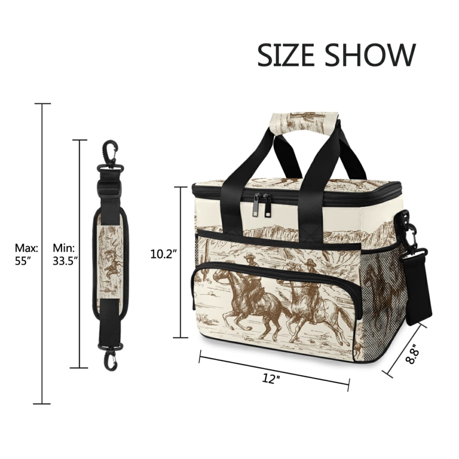 Xigua Large Insulated Cooler Bag - 15L (24 Can) Western Desert Cowboy Style Lunch Tote for Outdoor Picnics, Camping, Beach Trips & Grocery Shopping - Leakproof Thermal Food Carrier for Work, School & Travel