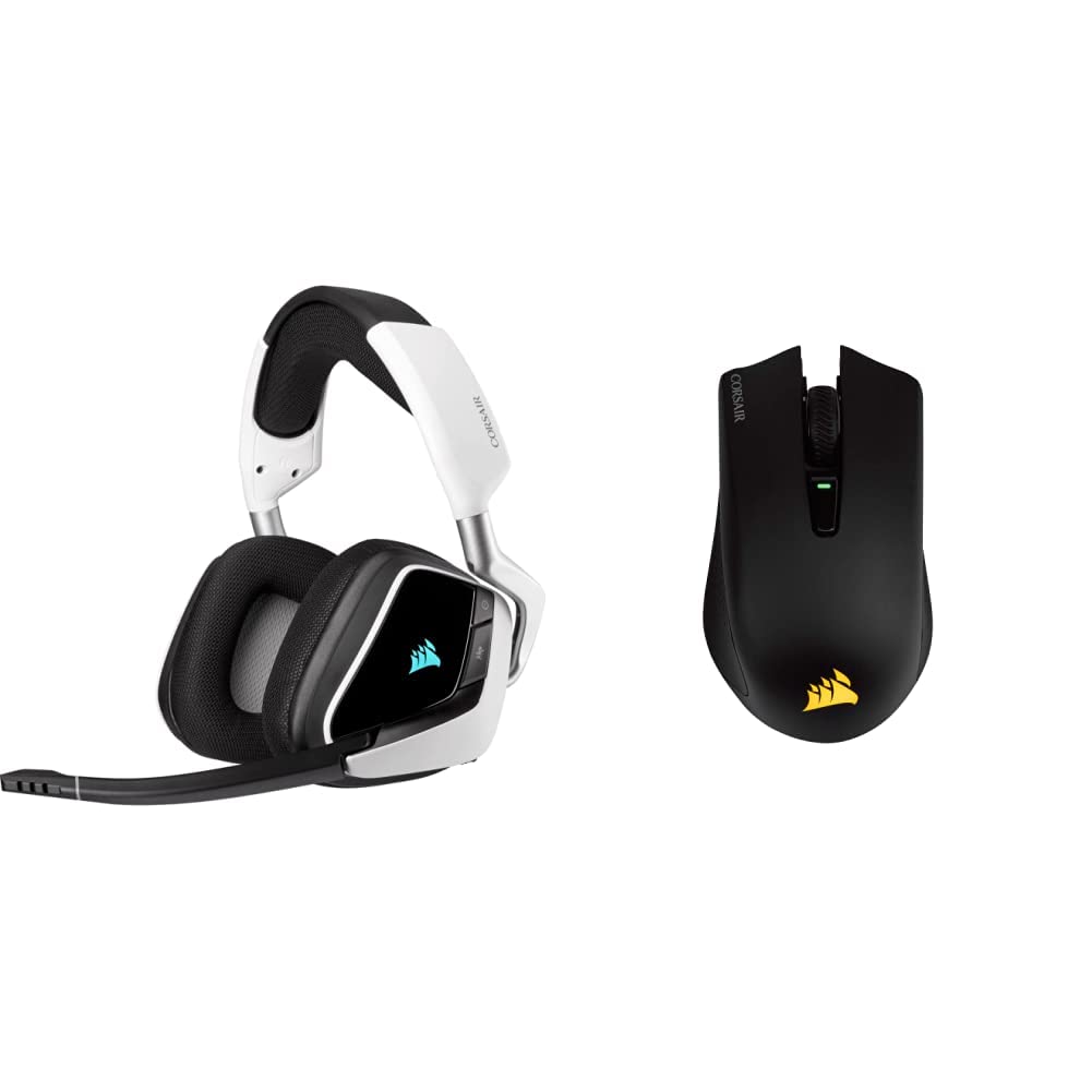 Corsair Void Elite Wireless On-Ear Gaming Headset & Harpoon RGB Wireless Gaming Mouse Combo - White Headphones & Black Mouse for PC, PS5, Xbox Series X - Perfect for Streaming, Esports & Competitive Gaming