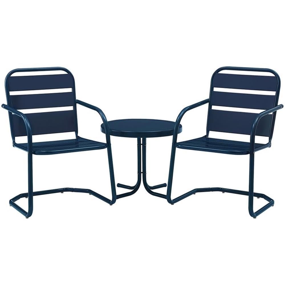 Crosley Brighton 3-Piece Outdoor Patio Set - Retro Metal Chairs and Side Table in Navy Blue | Perfect for Garden, Backyard, Poolside & Balcony Relaxation