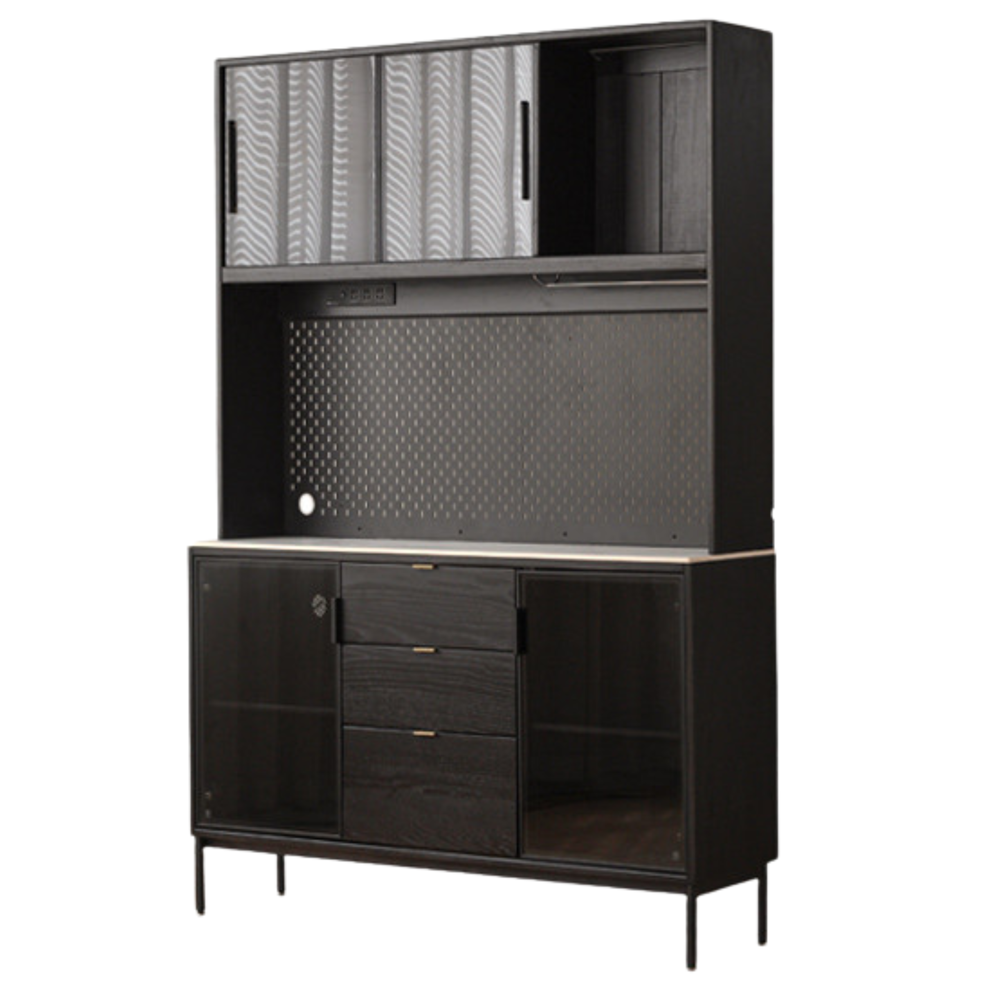 Premium Oak Solid Wood Sideboard with Slate Top - Rustic Dining Room Buffet & Storage Cabinet for Home Decor
