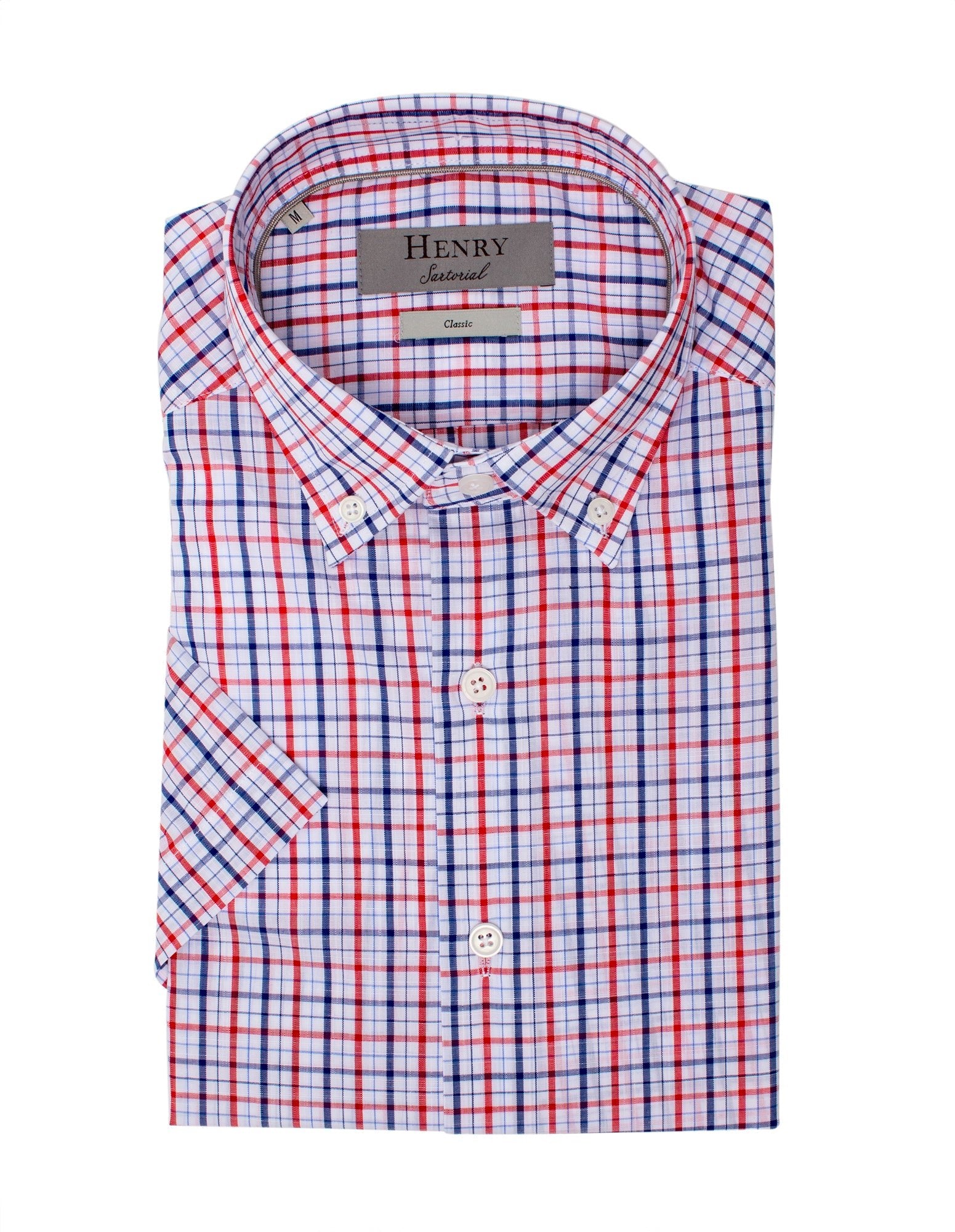 Henry Sartorial Casual Check Shirt for Men - White/Navy/Red Plaid Button Down Shirt - Perfect for Office, Weekend Outings & Casual Events
