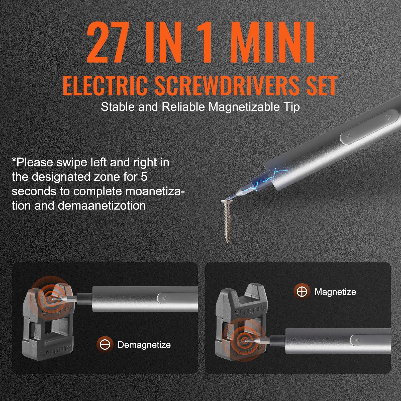 VEVOR Mini Electric Screwdriver Set - 27 in 1 Cordless Precision Screwdriver with 360° LED Light & 24 Magnetic Bits, Repair Tool for Phone, Laptop, Camera, Watch, Computer - Perfect for DIY Electronics Repair and Small Device Maintenance