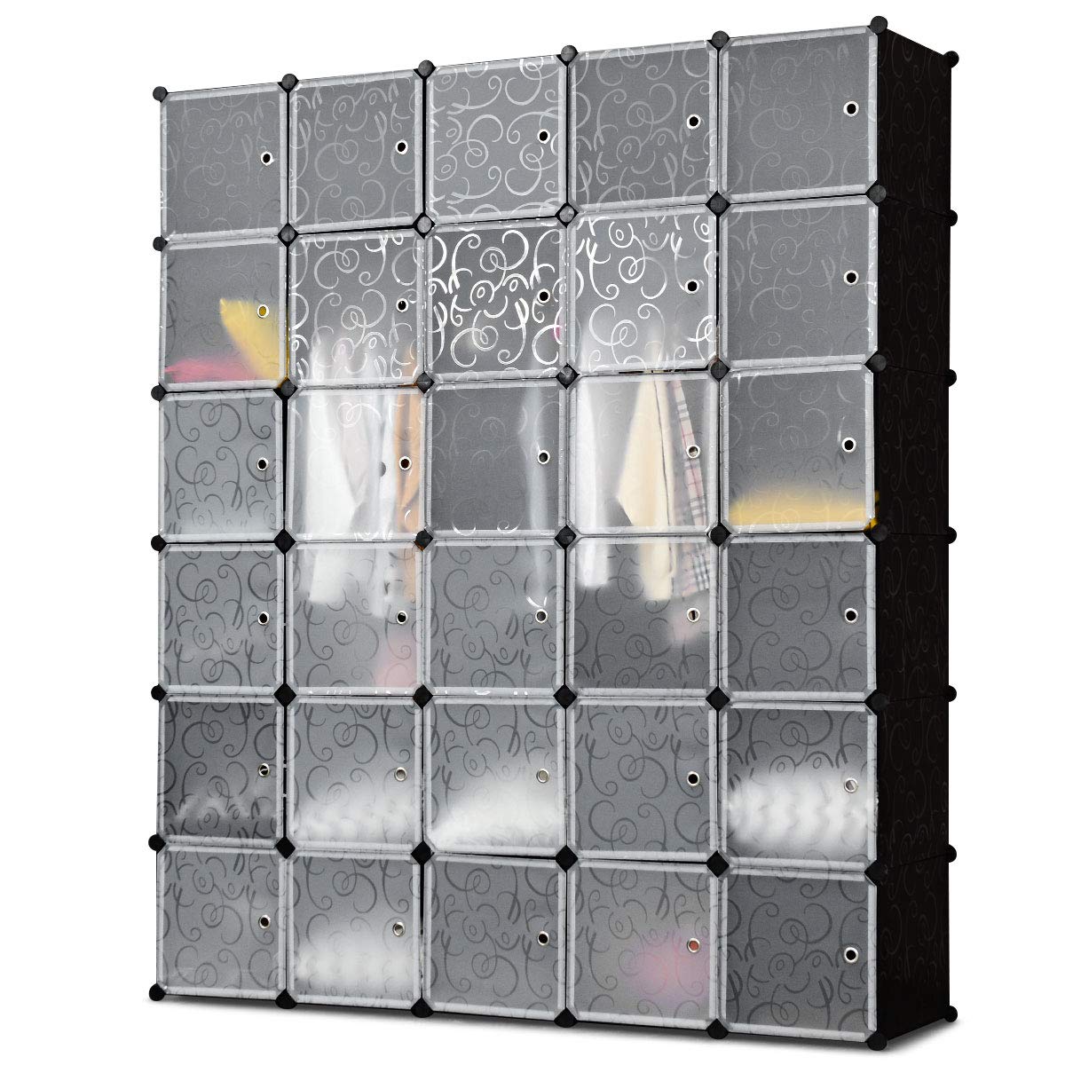Tangkula 30-Cube Storage Organizer - Modular Plastic PP Closet Cabinet & Bookcase with Doors - Space Saving Storage Solution for Bedroom, Living Room & Office - Perfect for Organizing Toys, Books, Clothes & Home Decor