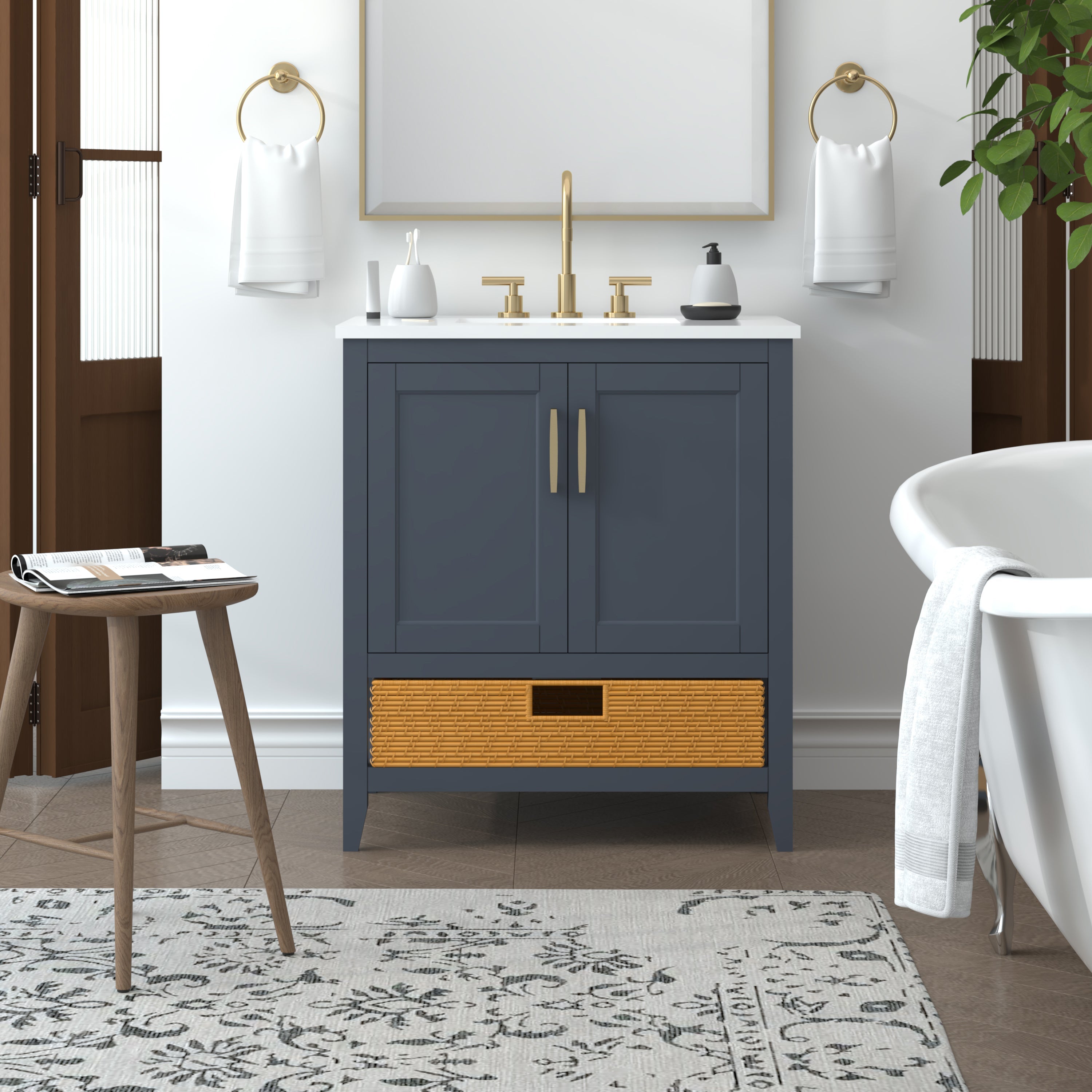Nermé New York 29.5 Inch Blue Bathroom Vanity Cabinet - Modern Bathroom Storage Solution for Small Spaces, Apartments & Powder Rooms