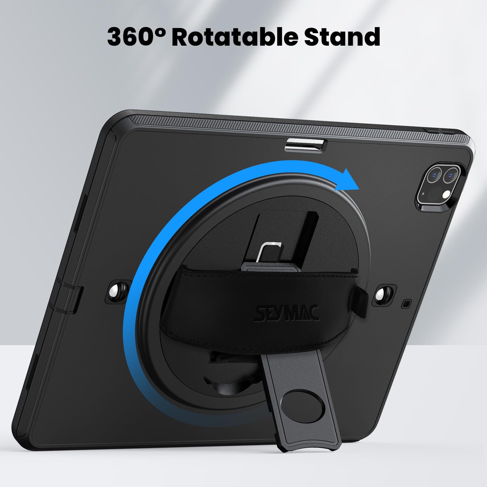 SEYMAC iPad Air 5th/4th Generation Case 10.9 Inch - Shockproof Protective Cover with Built-in Screen Protector, Rotating Stand, Hand/Shoulder Strap & Pencil Holder for iPad Air 5/Air 4 (Black) - Perfect for Work, Study, Travel and Entertainment