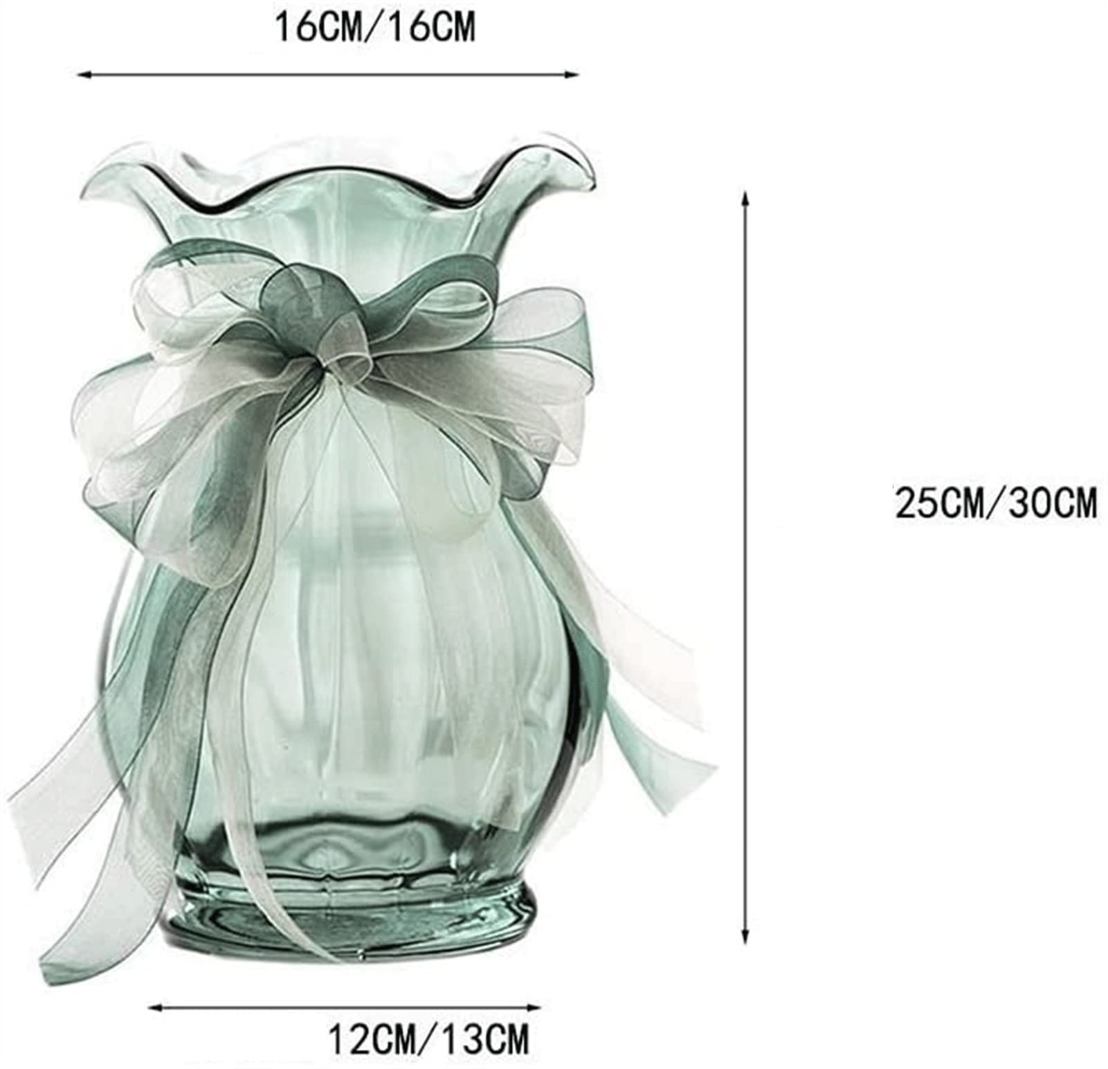Large Transparent Glass Sculpture Vase with Ribbon Lotus Leaf Design - 16x13x30cm Home Decor for Living Room, Lily Flower Arrangement, Wedding Centerpiece & Modern Interior Decoration