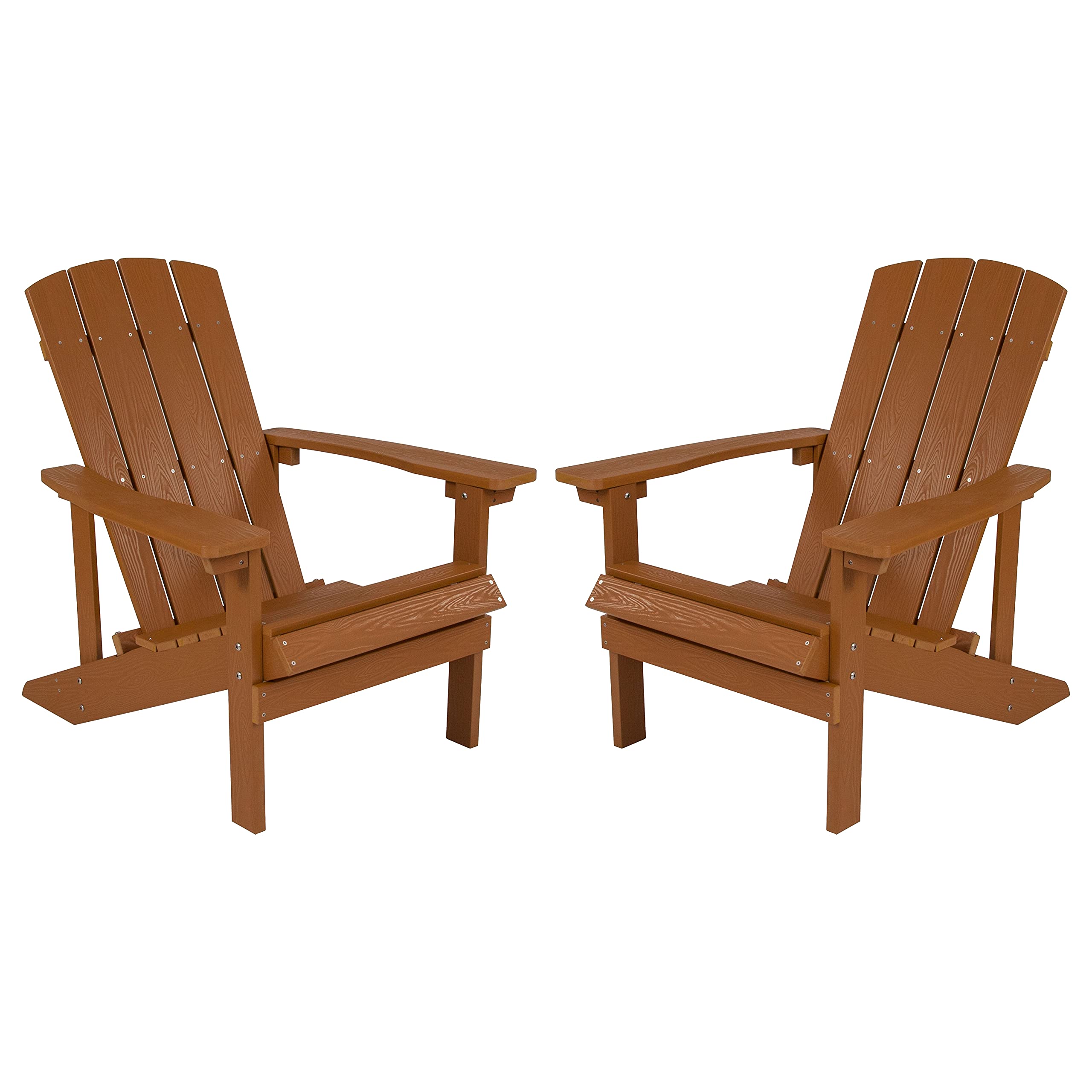 Premium Set of 2 Teak All-Weather Poly Resin Wood Adirondack Chairs - Outdoor Patio Furniture for Garden, Poolside & Backyard Relaxation