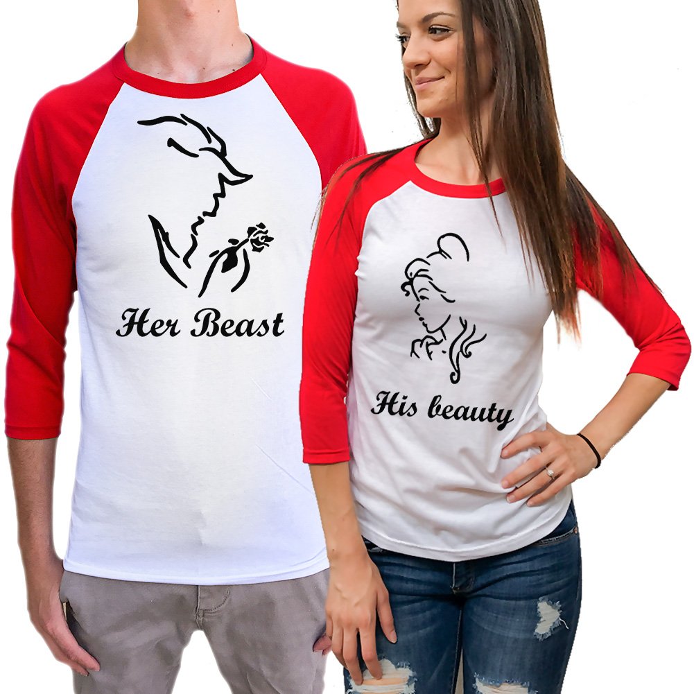 Custom Beauty and the Beast Couple Baseball Raglan Shirts - Matching Disney Themed Apparel for Couples, Date Nights & Theme Parties