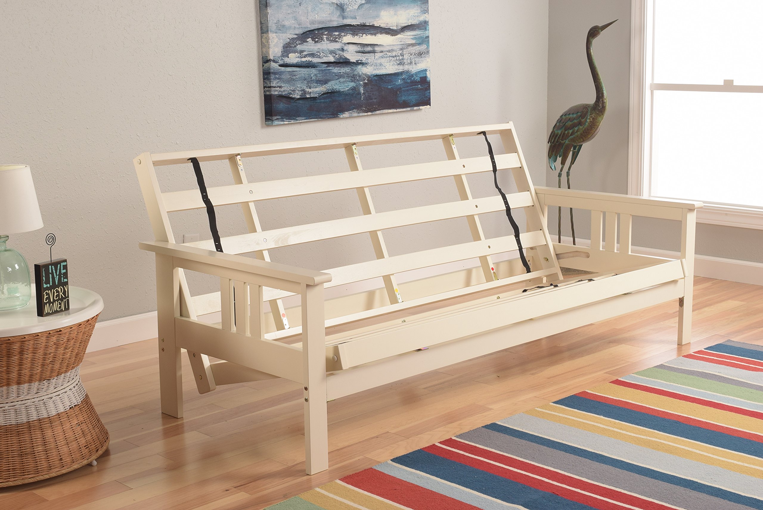 Kodiak Furniture Monterey Futon Frame - No Drawers - Antique White Finish | Space-Saving Sofa Bed for Small Apartments, Guest Rooms & Dorm Living
