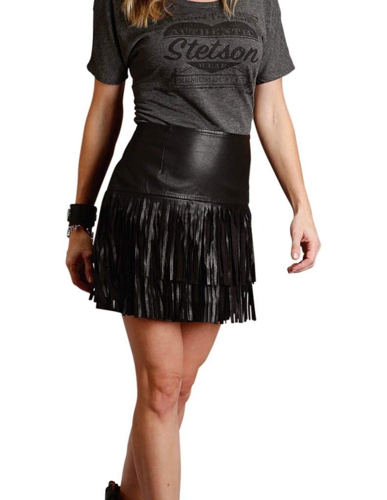 Stetson Women's Lamb Leather Fringe Mini Skirt - Black Size 10 | Western Style Fashion for Cowgirl Outfits, Country Concerts & Vintage Looks