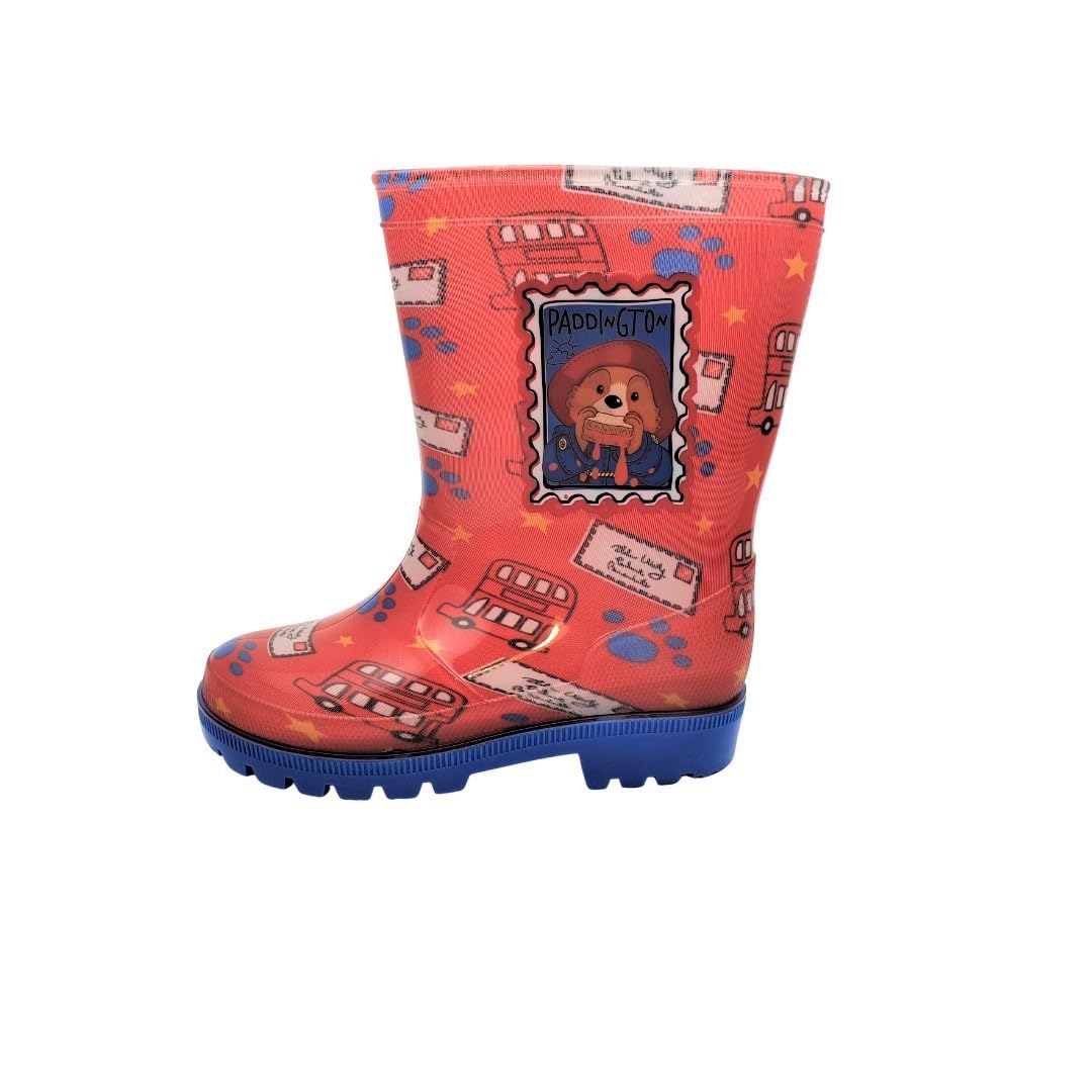 Paddington Bear Kids' Red PVC Rain Boots - Waterproof Wellington Boots for Boys & Girls - Perfect for Outdoor Play, Puddle Jumping & Rainy Day Adventures