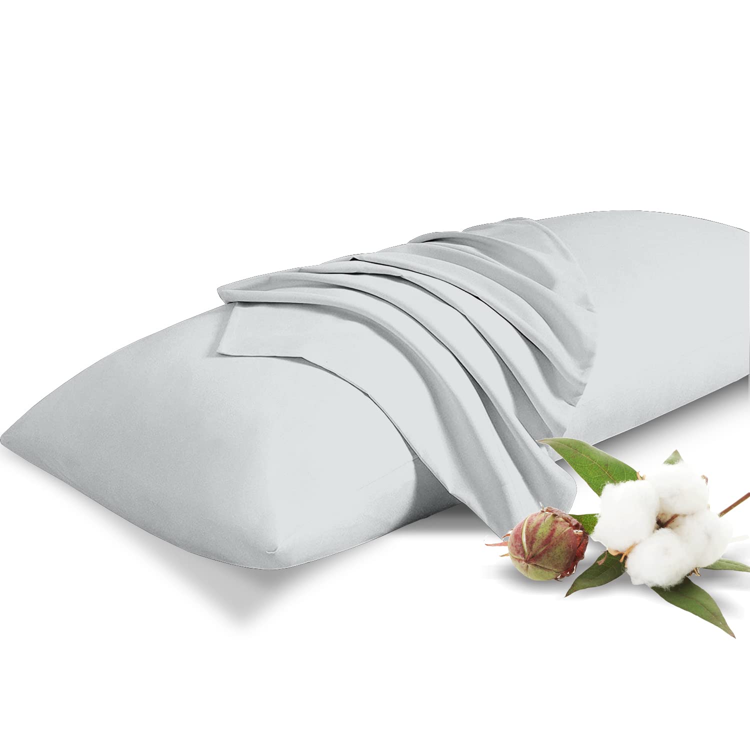Premium 500 Thread Count 100% Egyptian Cotton Body Pillow Cover - 20x60 Inch with Zipper Closure (Silver Grey) | Ultra Soft & Breathable Pillowcase for Pregnancy Support, Back Pain Relief & Comfortable Sleep | Perfect for Maternity, Side Sleepers & Home Decor