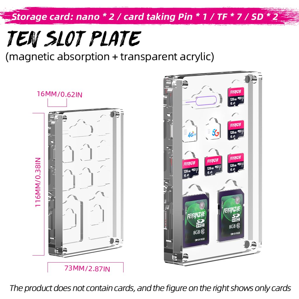 10-Slot Magnetic SIM Card Holder - Transparent Mini Storage Case for Nano SIM, Micro SD & TF Cards | Compact Organizer with 6 SD/TF Slots | Perfect for Travel, Office & Tech Enthusiasts
