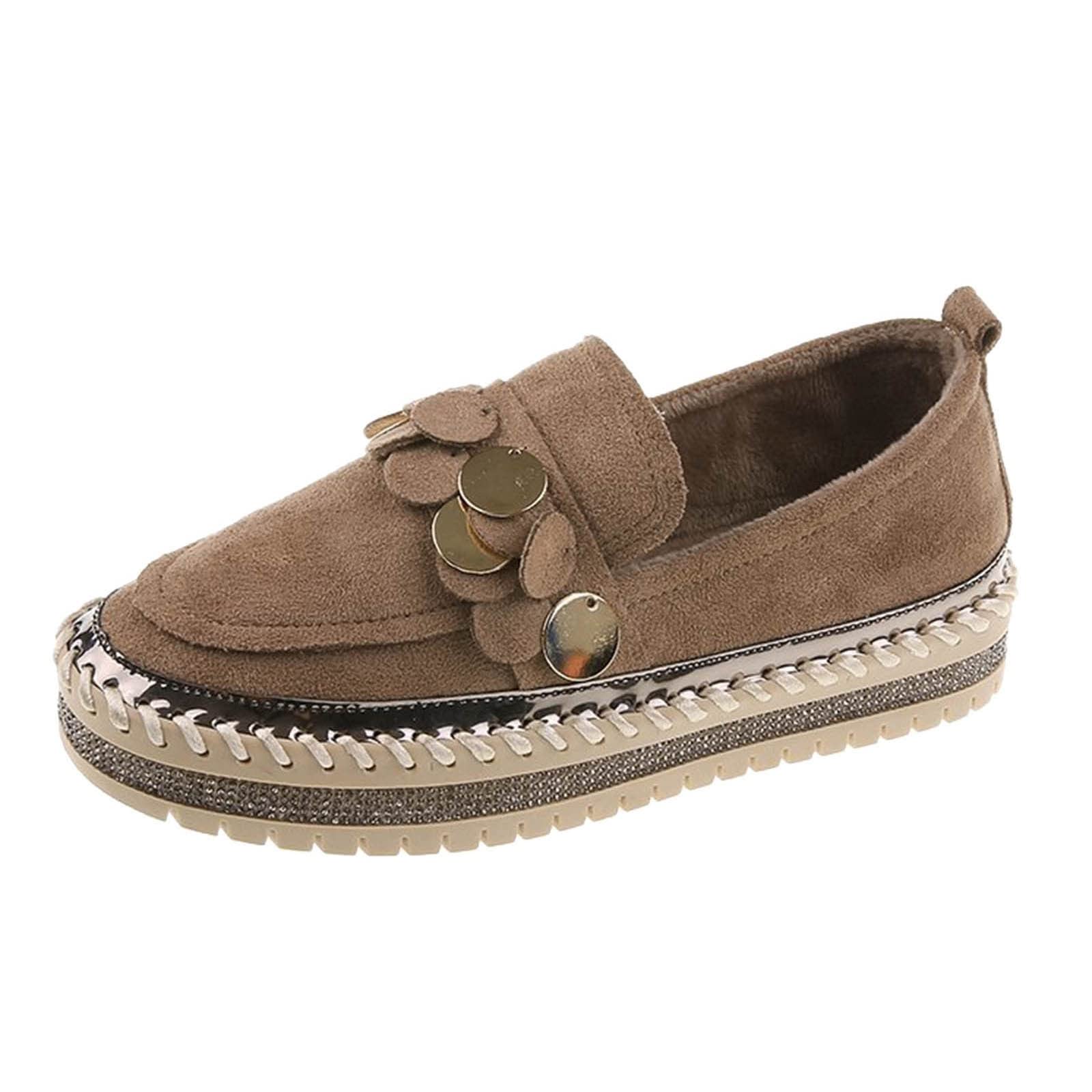 Women's Rhinestone Suede Platform Shoes - Comfortable Casual Solid Color Oxfords for Women | Perfect for Office, Dating & Daily Wear
