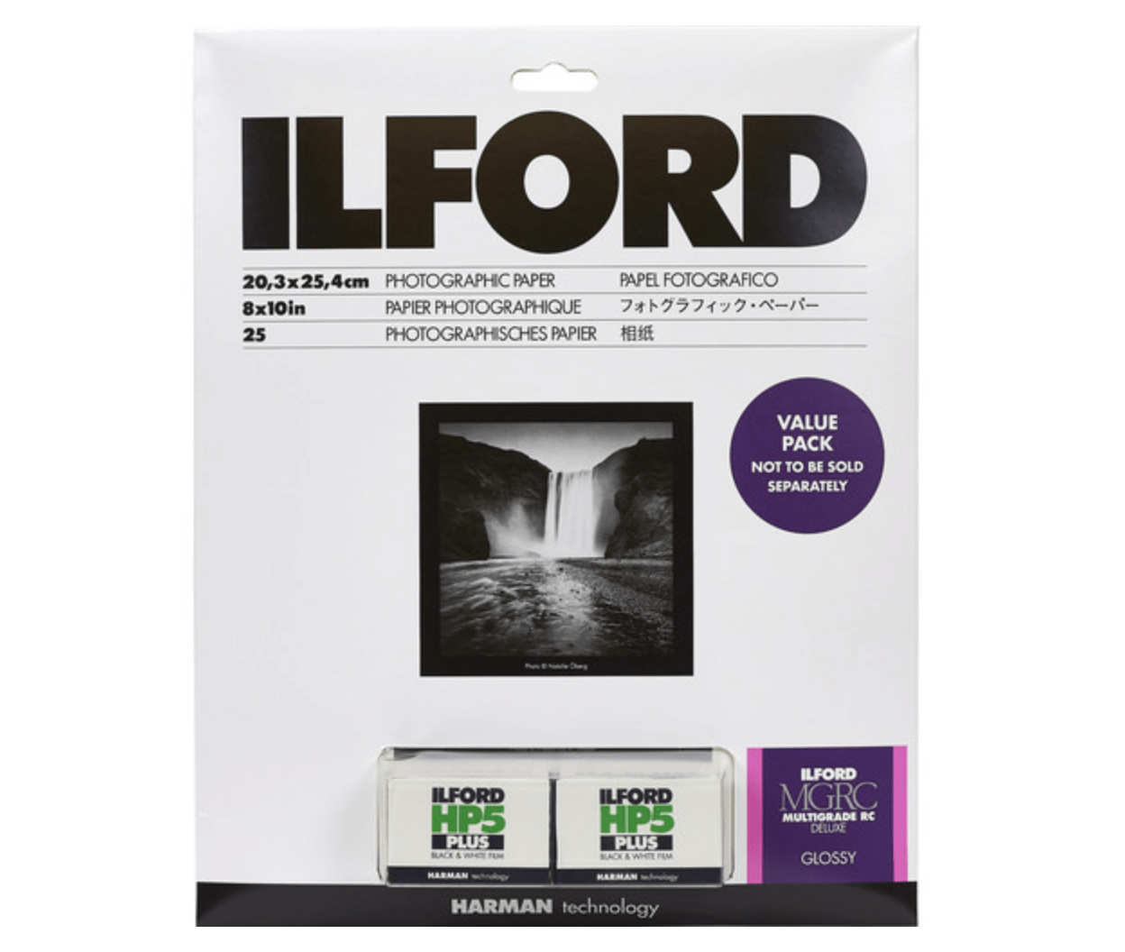 Ilford MULTIGRADE RC Deluxe Glossy Photo Paper & HP5 Plus Film Value Pack - 8x10 Inches, 25 Sheets for Darkroom Printing, Photography Projects, and Professional Artwork