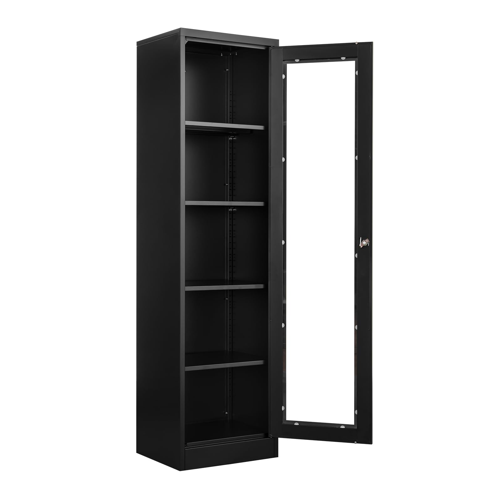 Glass Door Display Cabinet with 4 Adjustable Shelves - Locking Curio Cabinet for Home, Office, Clinic & Pantry - Easy Assembly Required (Black, One Door-A) - Perfect for Showcasing Collectibles, China & Home Decor