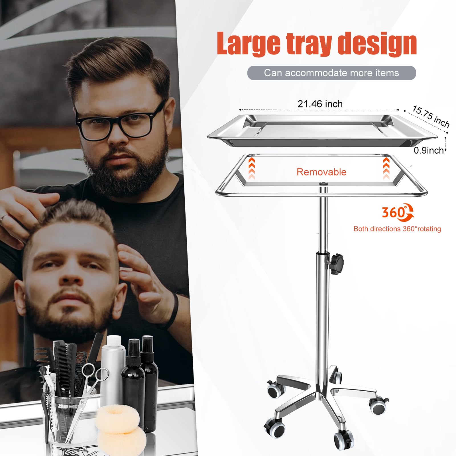 ChoJiah Extra Large Rolling Salon Tray on Wheels - Heavy Duty Mobile Hairstylist & Tattoo Cart - Perfect for Hair Salons, Dental Clinics & Beauty Studios - Ideal for Styling Tools, Tattoo Supplies & Medical Equipment Organization
