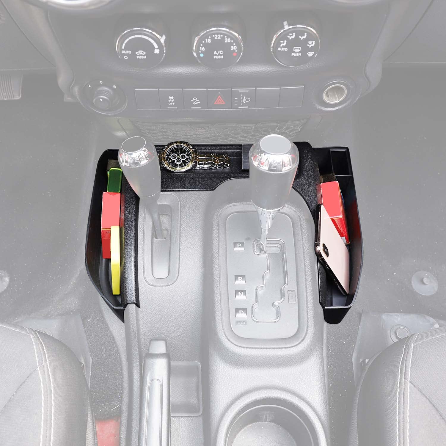 RT-TCZ Center Console Organizer Tray for Jeep Wrangler JK JKU (2011-2017) - Gear Shift Storage Box with Non-Slip Design | Perfect for Phone, Keys & Small Items | Interior Accessories for Car Organization & Road Trips