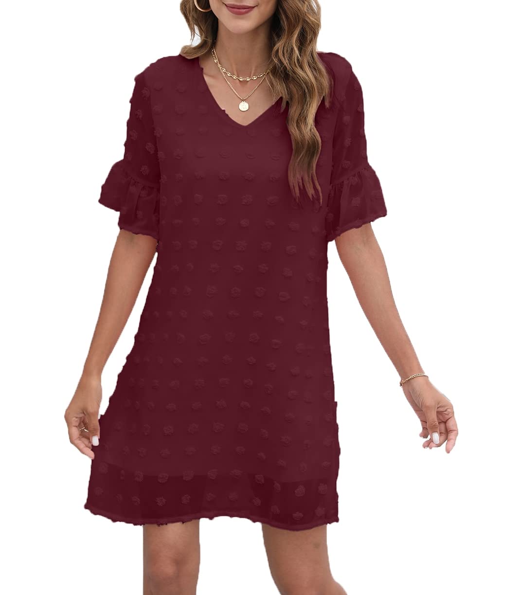 Elegant White Chiffon Mini Dress for Women - Sweet V-Neck Ruffle Short Sleeve Flowy Summer Dress | Perfect for Beach Vacations, Date Nights & Casual Outings