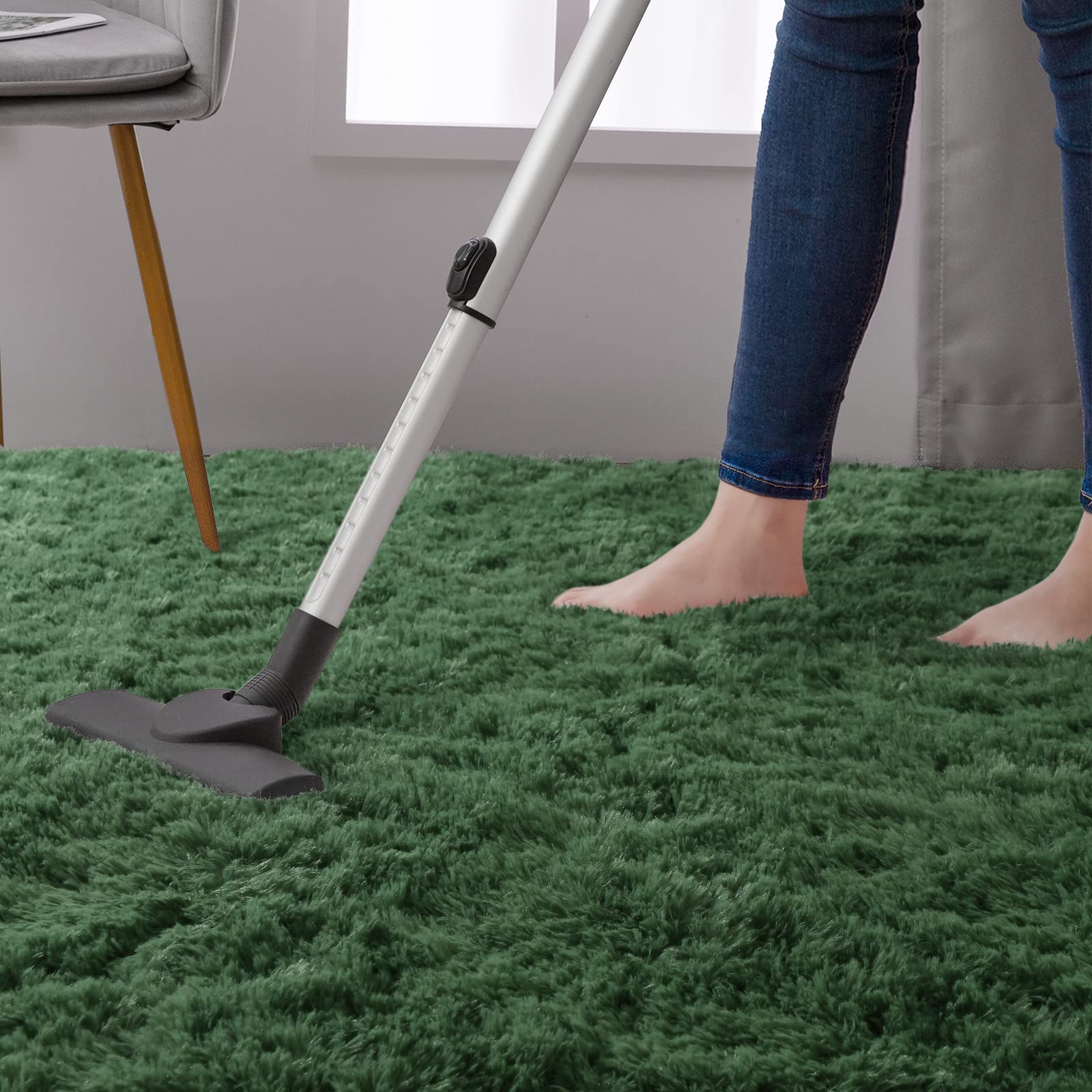 DweIke Fluffy Dark Green Shaggy Area Rug - 4x6 Feet Soft Plush Carpet for Bedroom, Living Room, Nursery | Non-Slip Washable Floor Mat for Kids, Boys & Girls | Perfect for Cozy Home Decor, Playroom & Baby Room