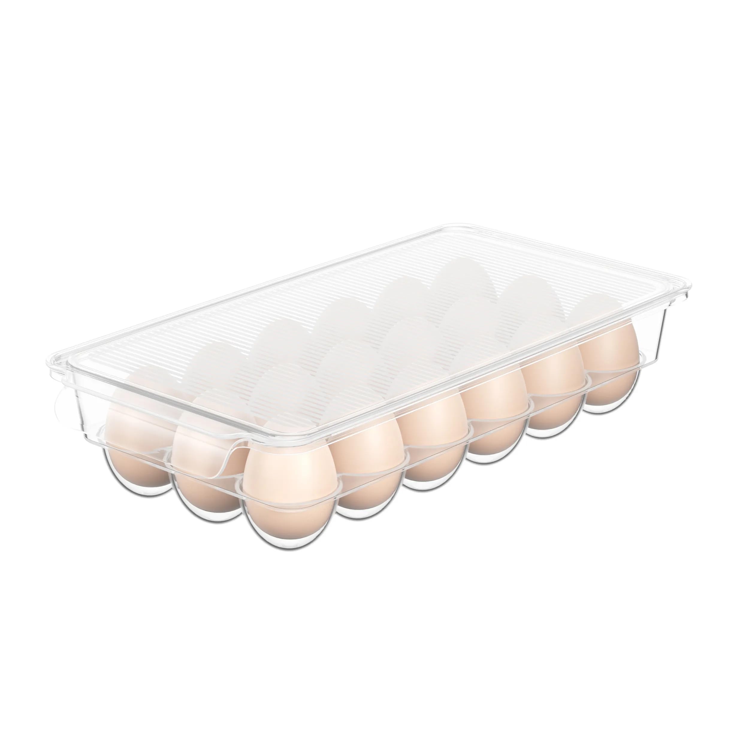 Kepzell Clear Acrylic Egg Storage Container - 18 Egg Capacity Refrigerator Organizer with Lid & Handles, Durable Unbreakable Plastic Egg Tray for Kitchen, Pantry, or Farm Use (Pack of 1)